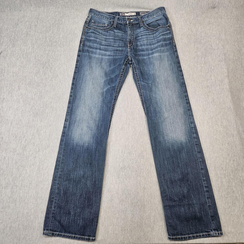 BKE Jake Jeans Mens 34XL (34x37) Blue Bootcut Bootleg Honeycomb Whiskers